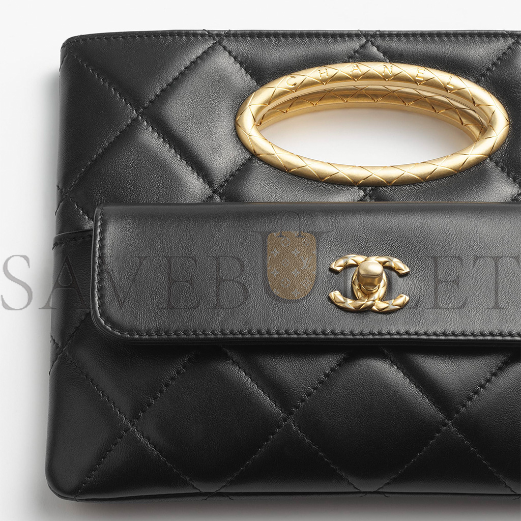 Ch*el clutch lambskin & gold-tone metalblack as5038 (25*19*3cm)